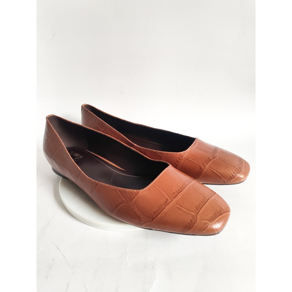 New Naturalizer Flats 12 Croc Embossed Leather Square Toe Brown Professional